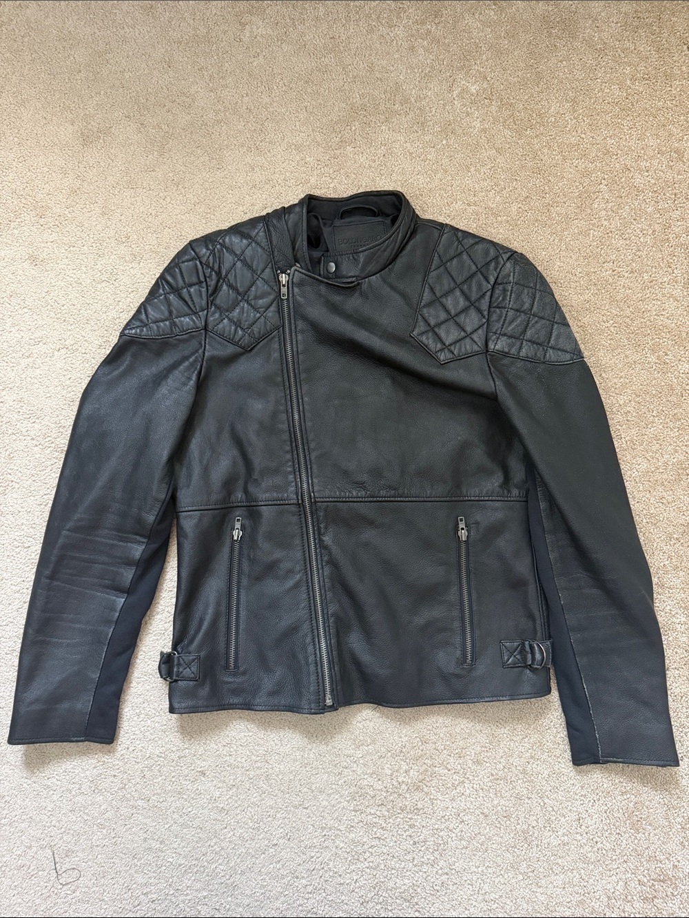 Black Quilted Leather Moto Jacket - Size Large - Picture 3 of 8